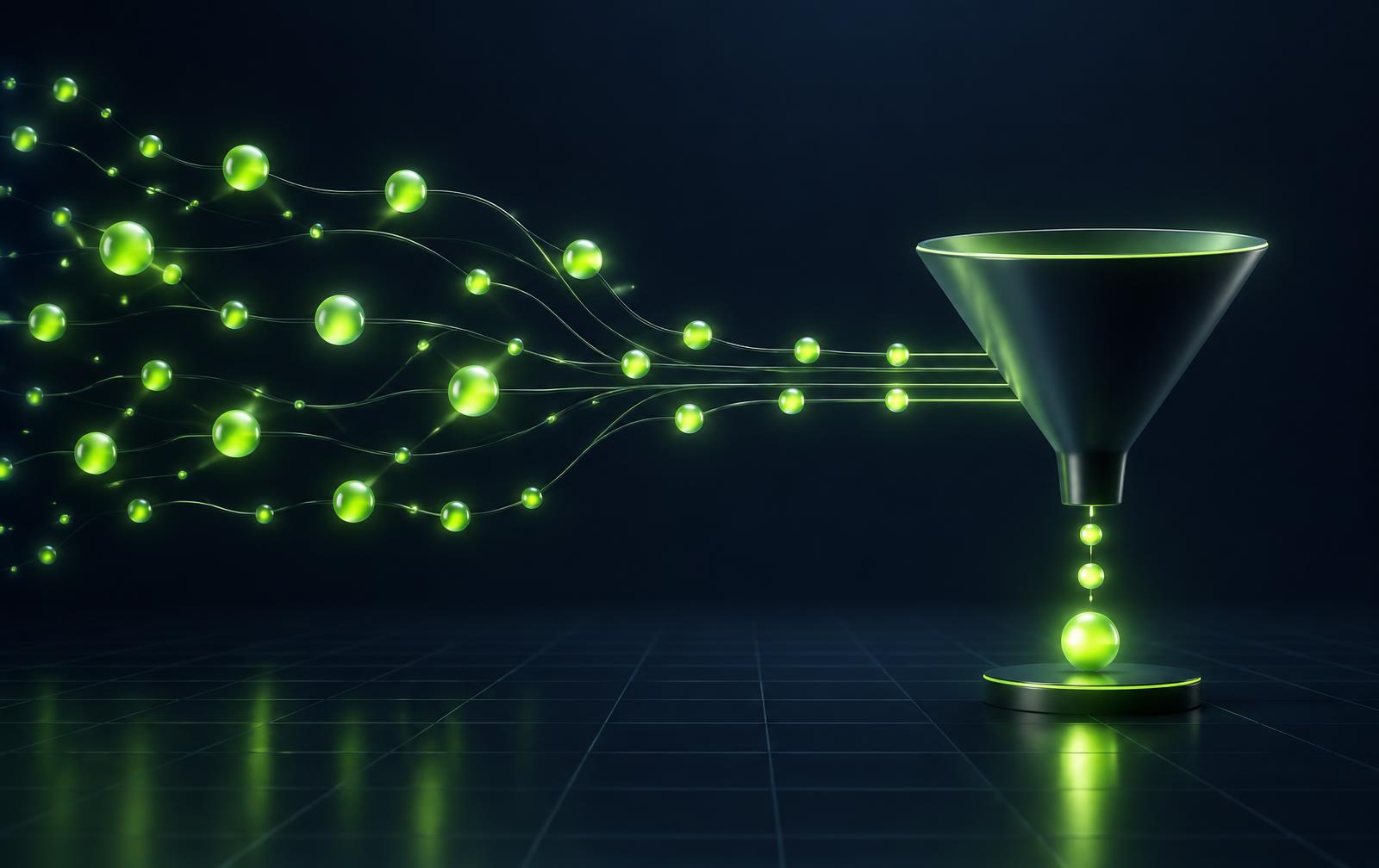 Leads flowing through an automated sales funnel